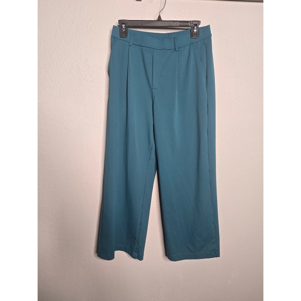 Halara Pleated Wide Leg Pants Womens Medium Petite Teal High Waisted Stretch
